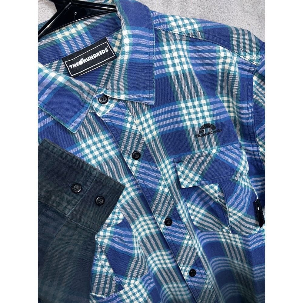 The Hundreds Shirt Mens Large Plaid Button Up Long  Sleeve Casual Green Blue